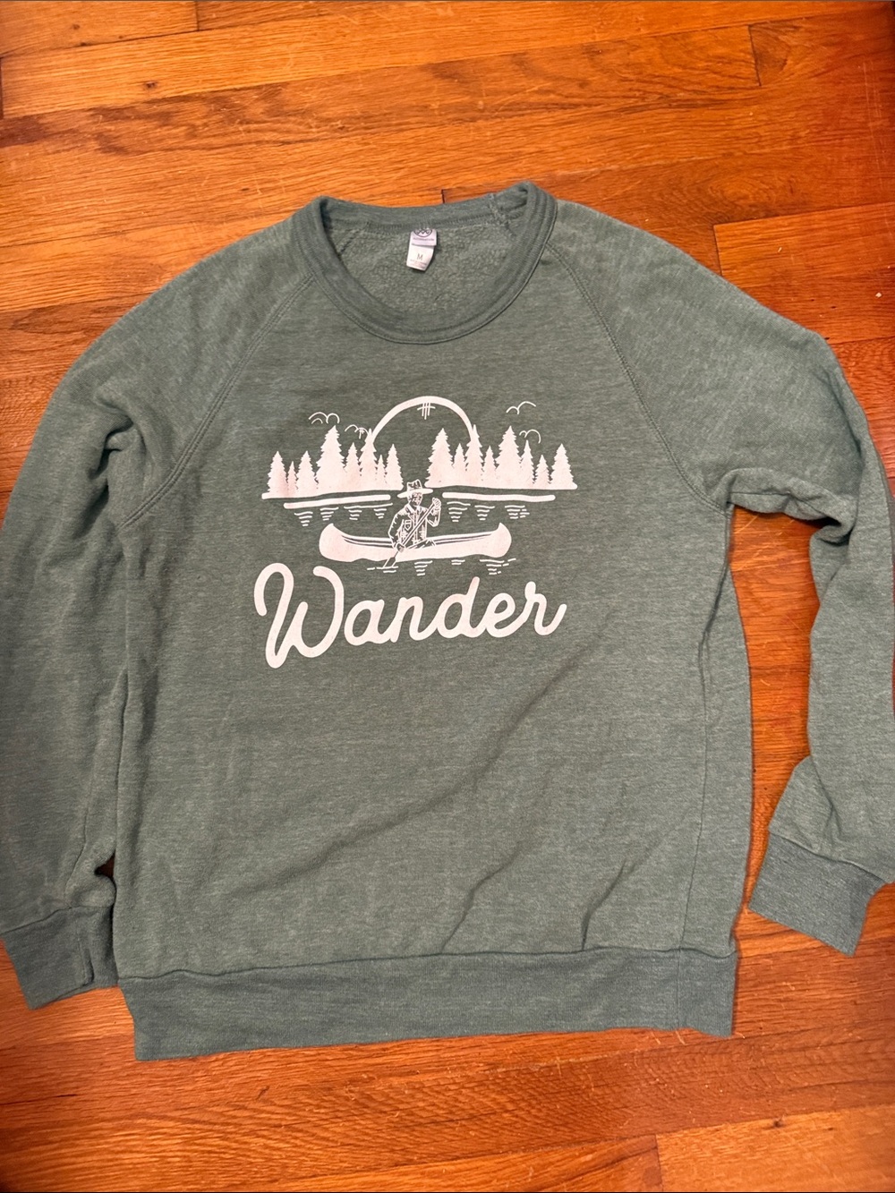 Alternative Sage Green Crewneck Sweatshirt with White Canoe Graphic
